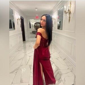 BOUBOU DRESS Off-Shoulder Burgundy Size:2